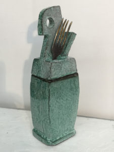 gefäß, keramik, stahl, teilvergoldet,h30cm, 2017,privatbesitz