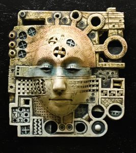 maske, keramik, oxide, ca.35x40cm, 2018