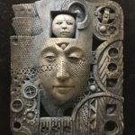 maske, keramik, oxide, ca.35x40cm, 2018