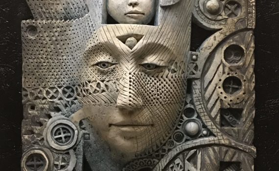 maske, keramik, oxide, ca.35x40cm, 2018