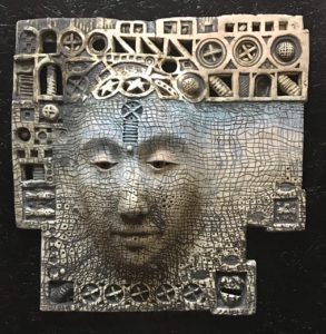 maske, keramik, oxide, ca.35x40cm, 2018