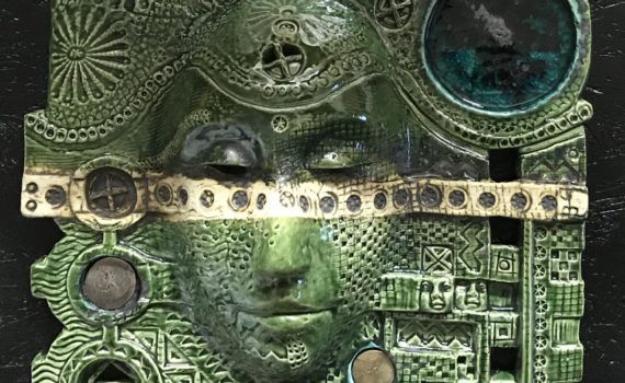 maske, keramik,glasur, oxide,metall, ca.35x40cm, 2018