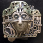 maske, keramik,glasur, oxide, teilvergoldet ca.35x40cm, 2019